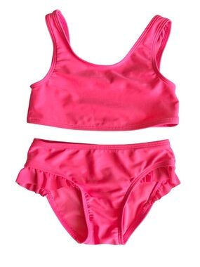 Cat & Jack 4T Girls Bright Pink 2 piece ruffle bottoms swim suit set